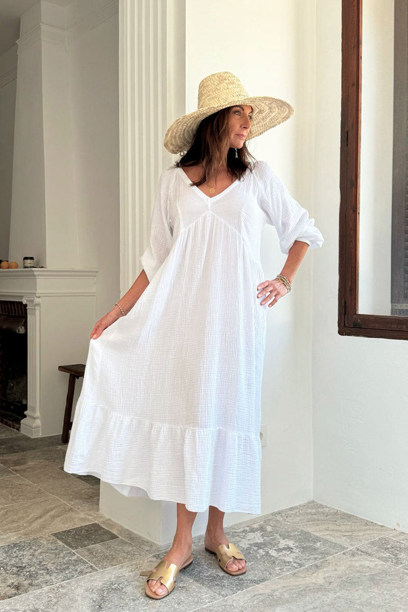Louella cotton dress, white