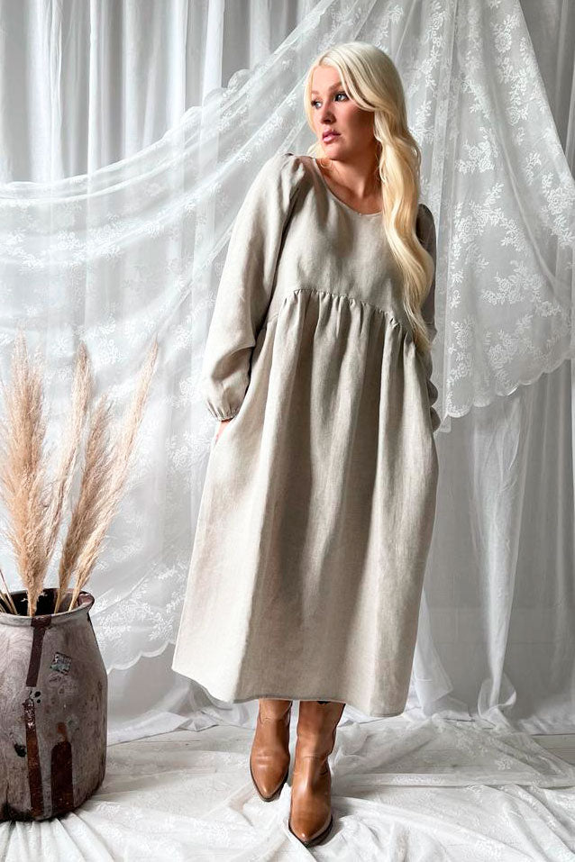 Lovely autumn linen dress, natural