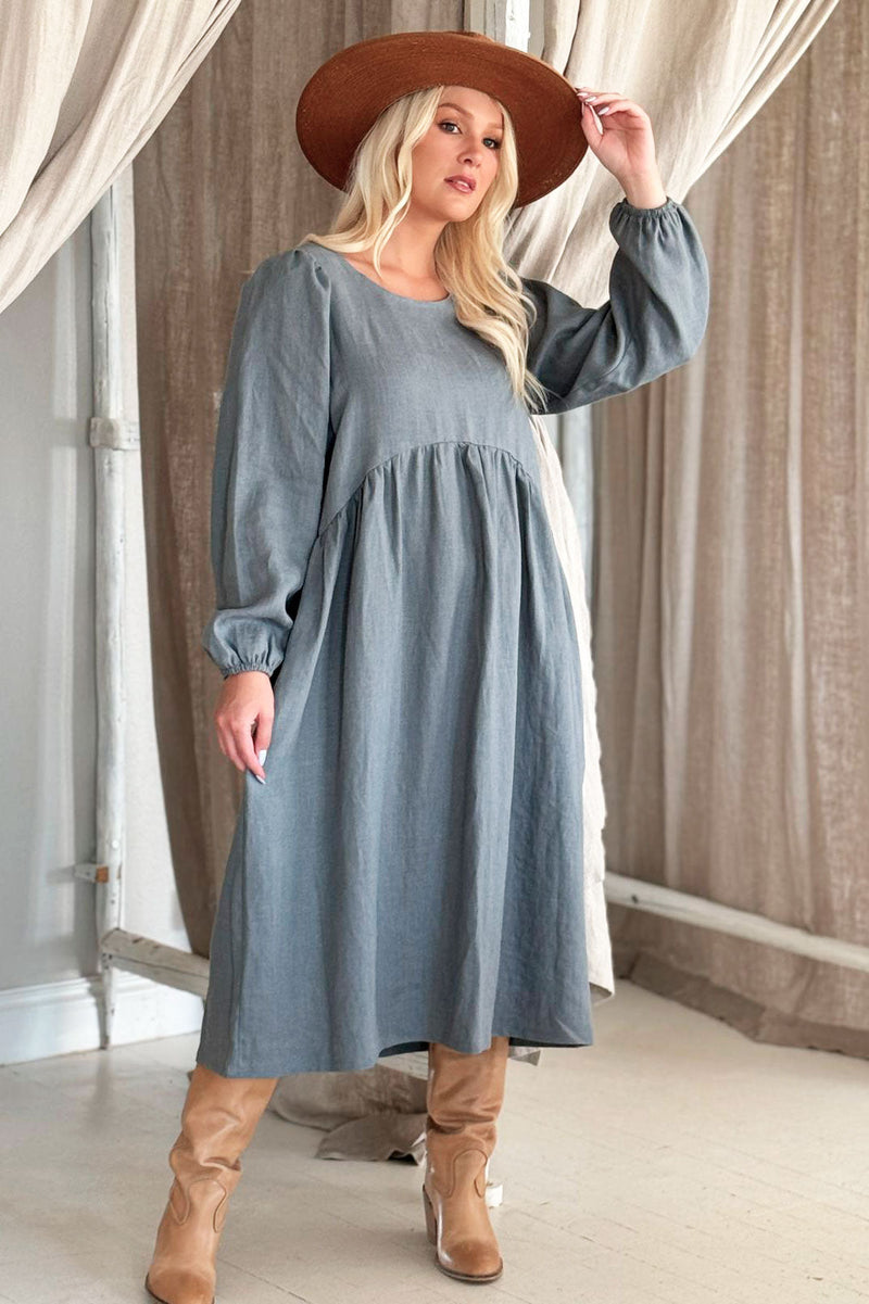 Lovely autumn linen dress, Smokey blue