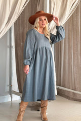 Lovely autumn linen dress, Smokey blue