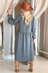 Lovely autumn linen dress, Smokey blue