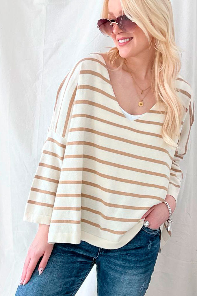 Lovely day cotton shirt, caramel stripe