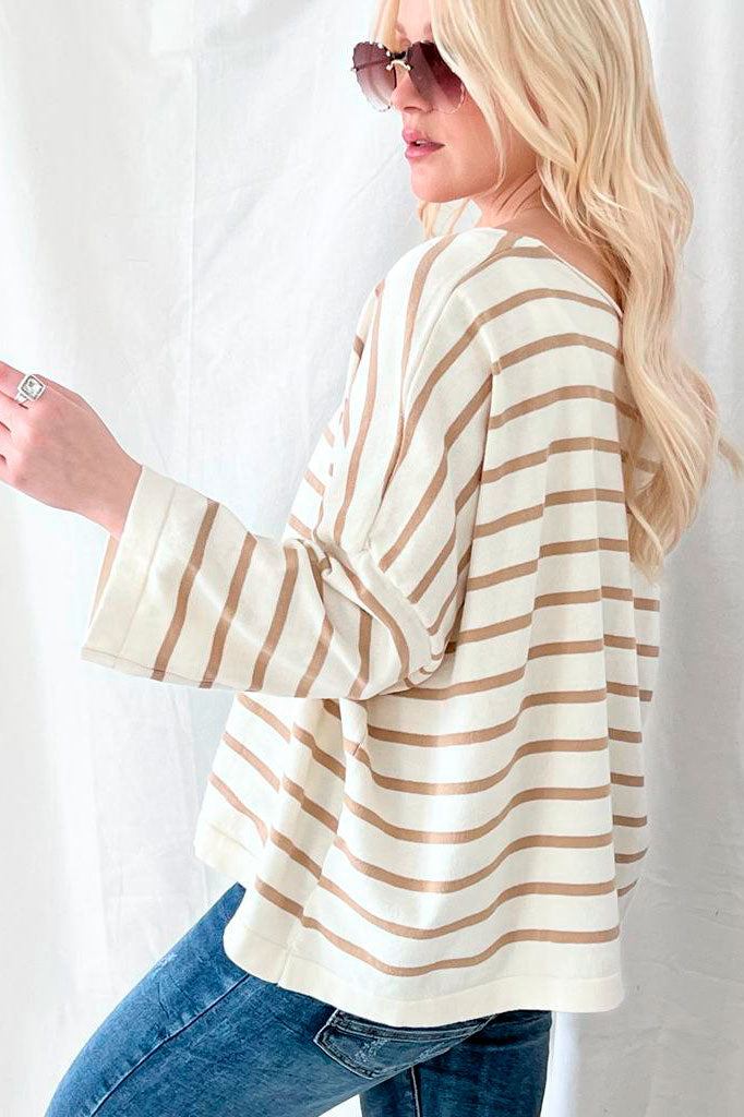 Lovely day cotton shirt, caramel stripe