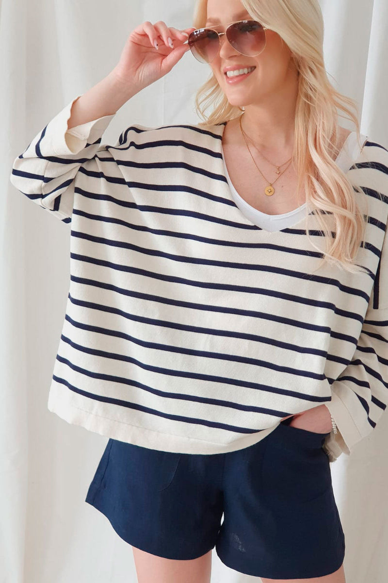 Lovely day cotton shirt, navy stripe