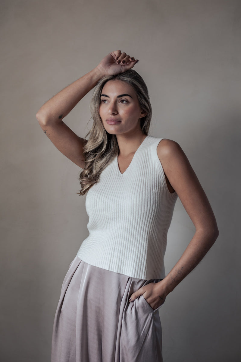 Lovie ribbed knit top, off white