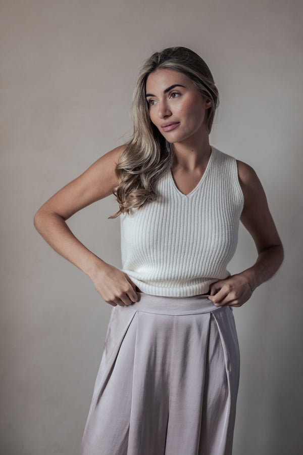Lovie ribbed knit top, off white