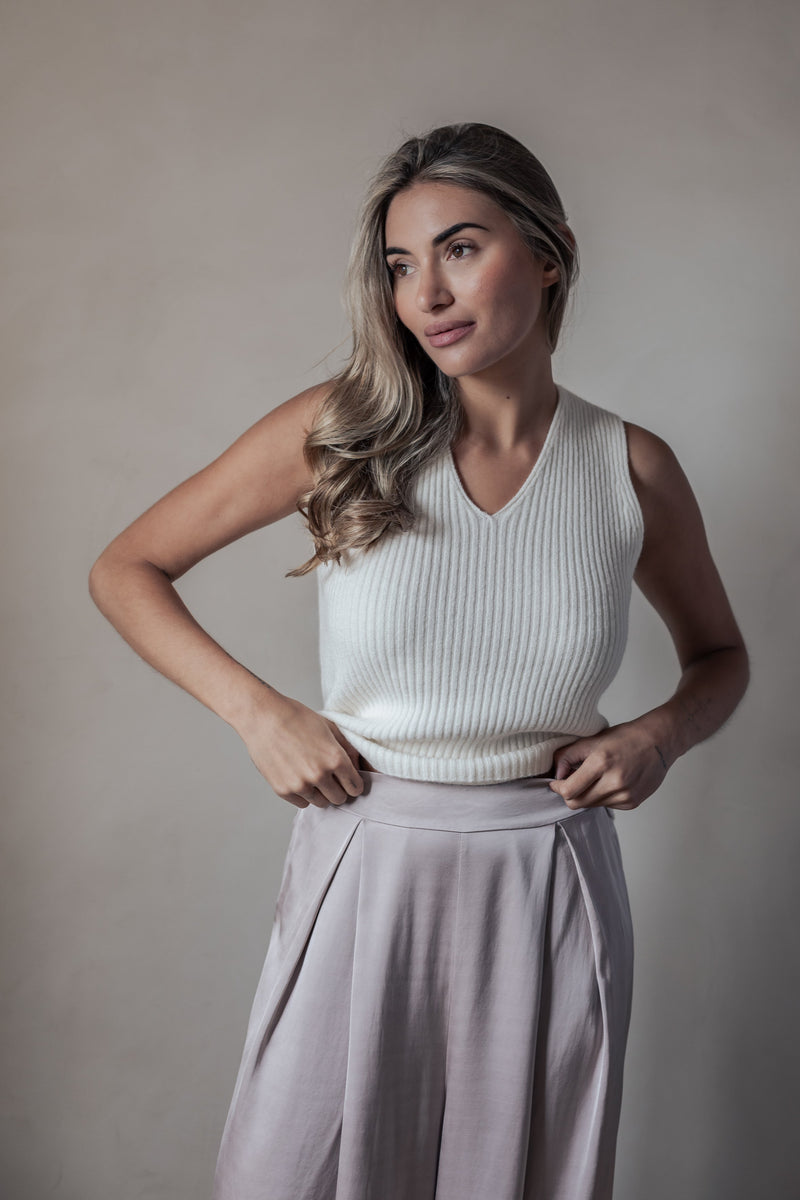 Lovie ribbed knit top, off white