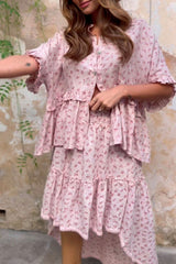 Lucinda linen skirt, floral pink