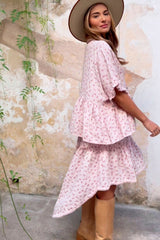 Lucinda linen skirt, floral pink