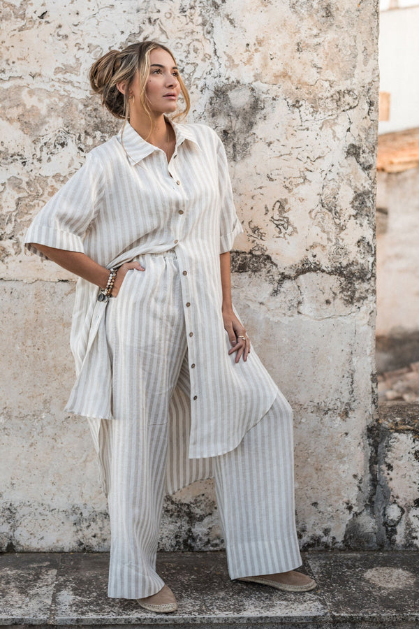 Mallorca linen pants, stripes