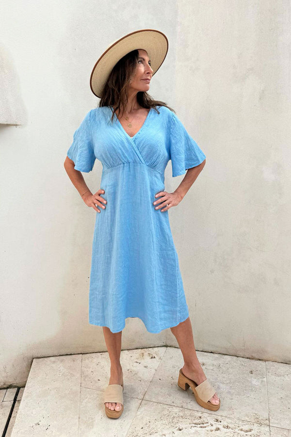 Manuela linen dress, heavenly blue
