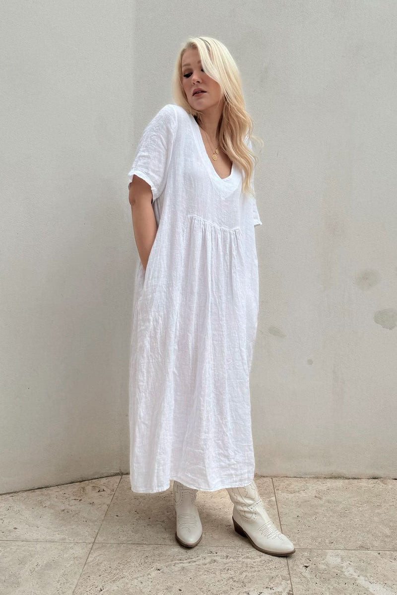 Marcia linen dress, white