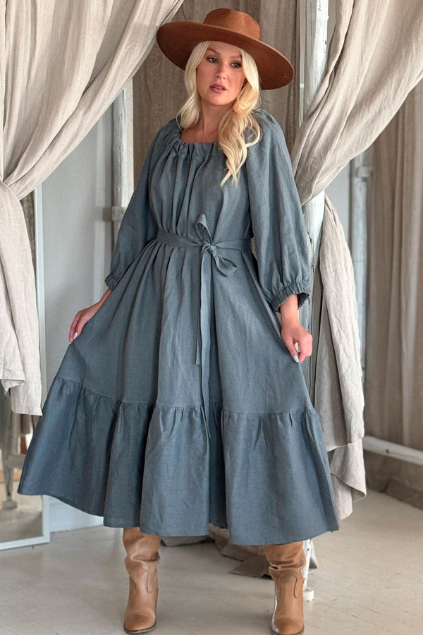 Marilys linen dress, Smokey blue