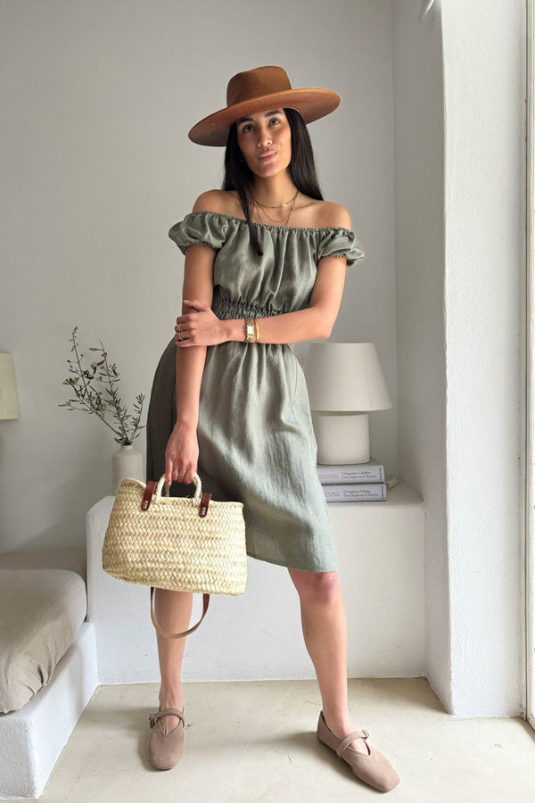 Marsinia linen dress, camo green