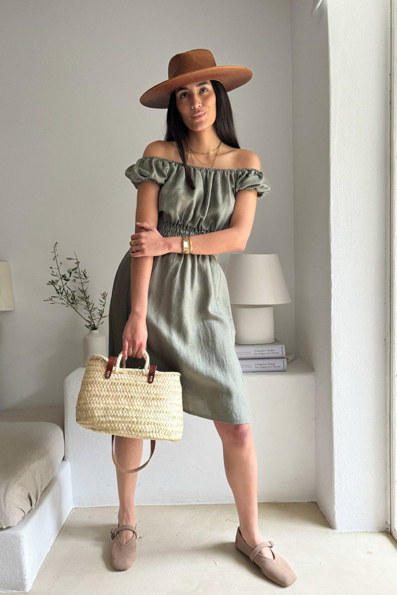 Marsinia linen dress, camo green