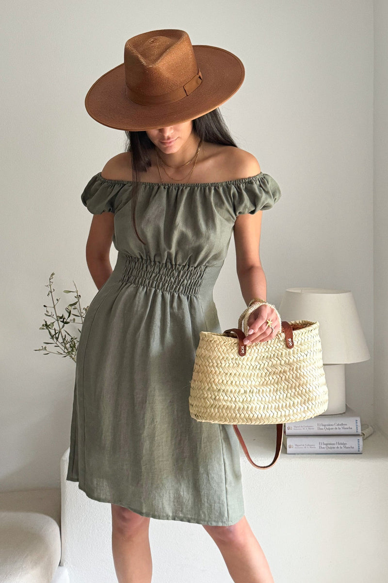 Marsinia linen dress, camo green
