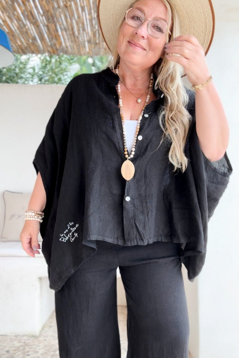 Mira linen tunic, black