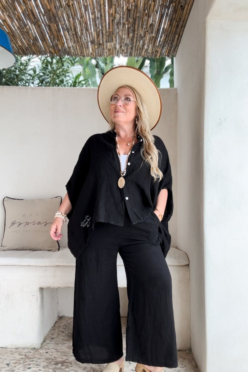 Mira linen tunic, black