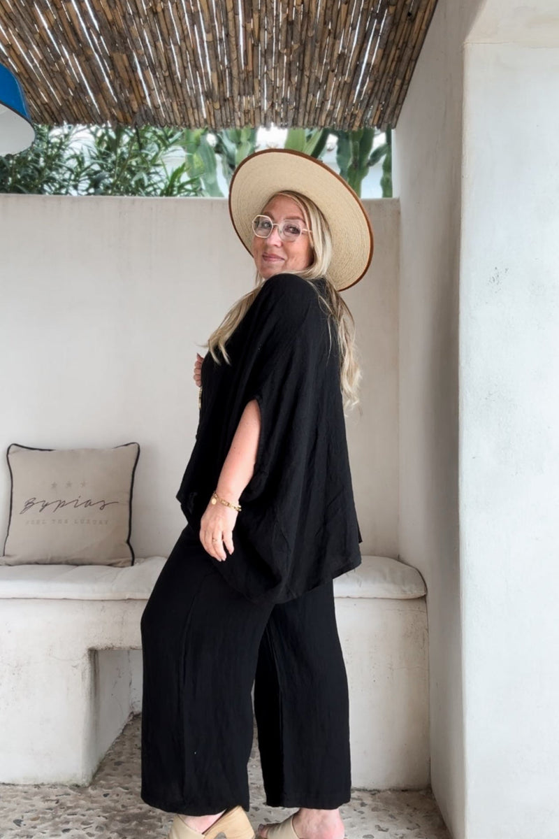 Mira linen tunic, black