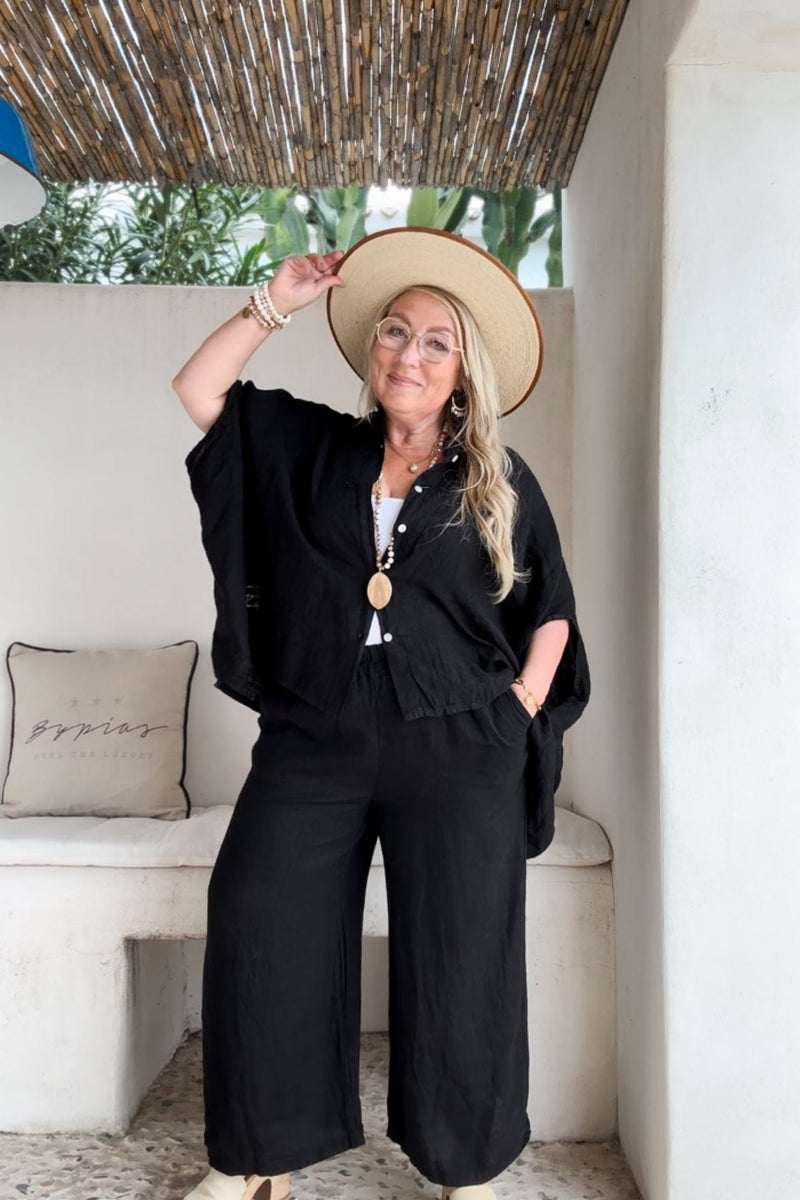 Mira linen tunic, black
