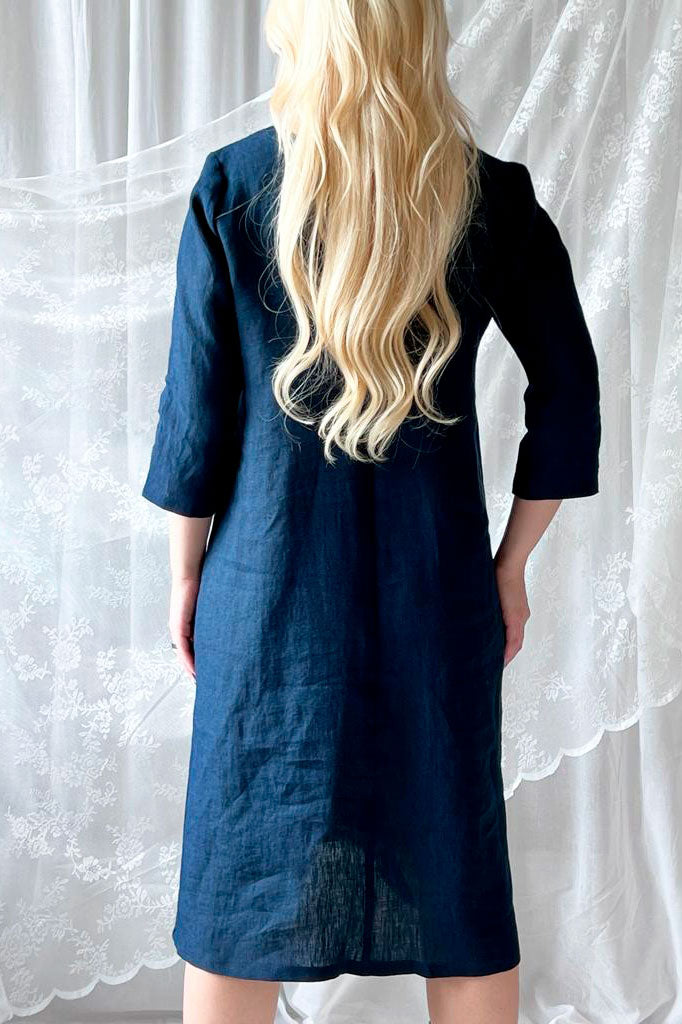 Miranda linen dress, navy