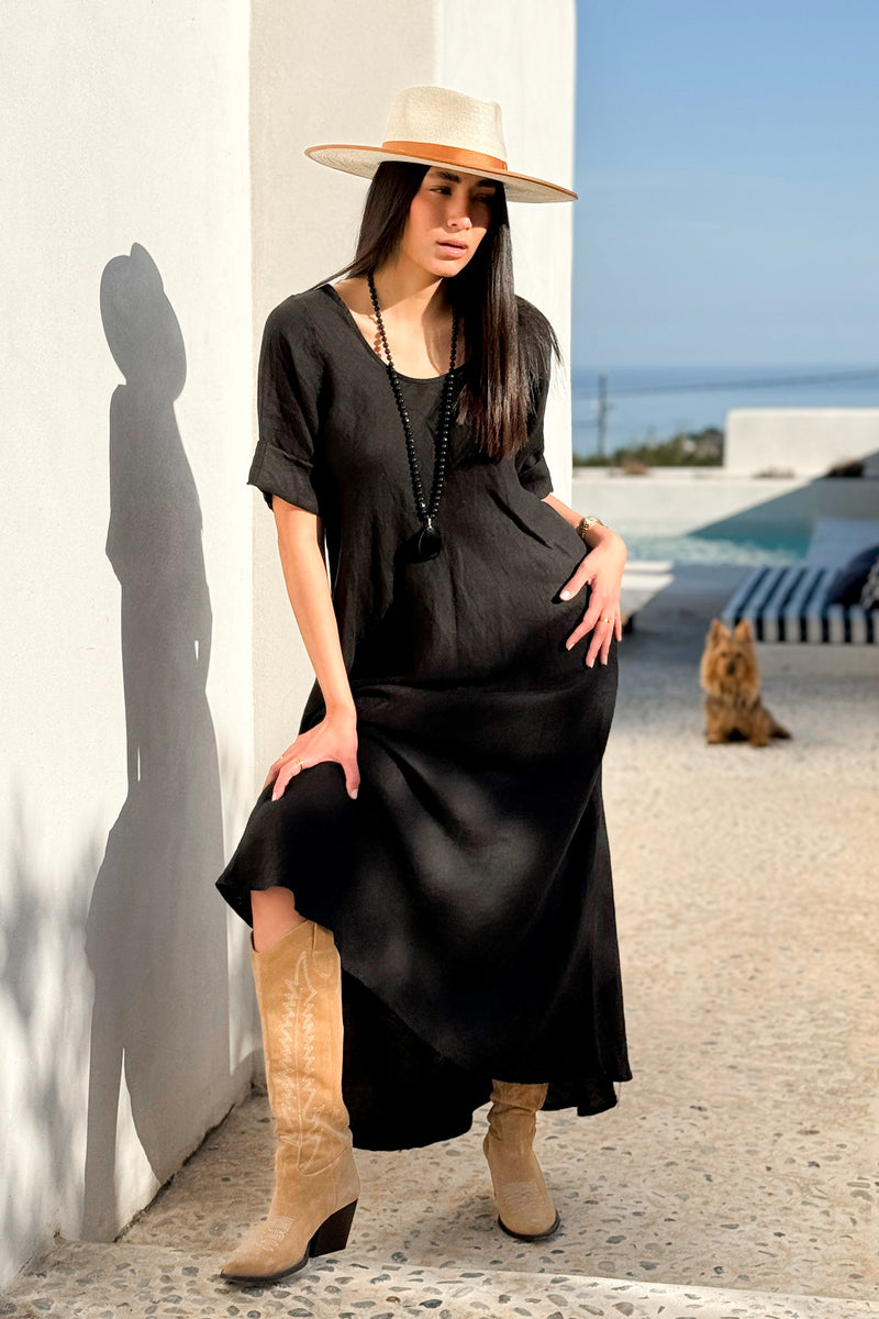 Nadiana linen dress, black