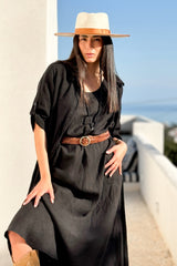 Nadiana linen dress, black