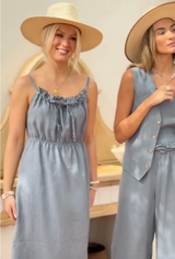 Barbados linen dress, smokey blue