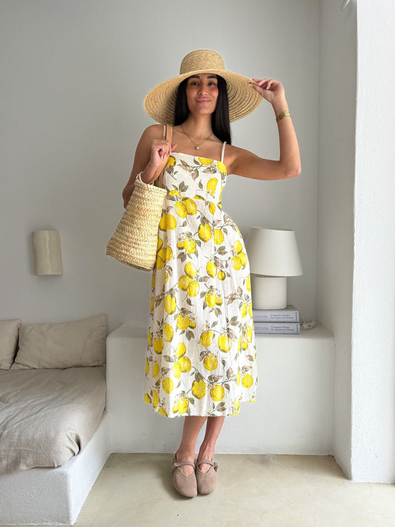 Netta linen dress, lemon print