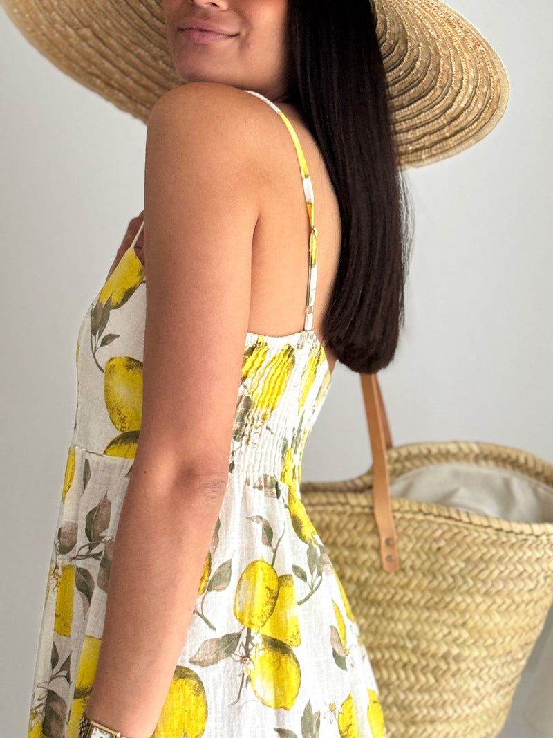 Netta linen dress, lemon print