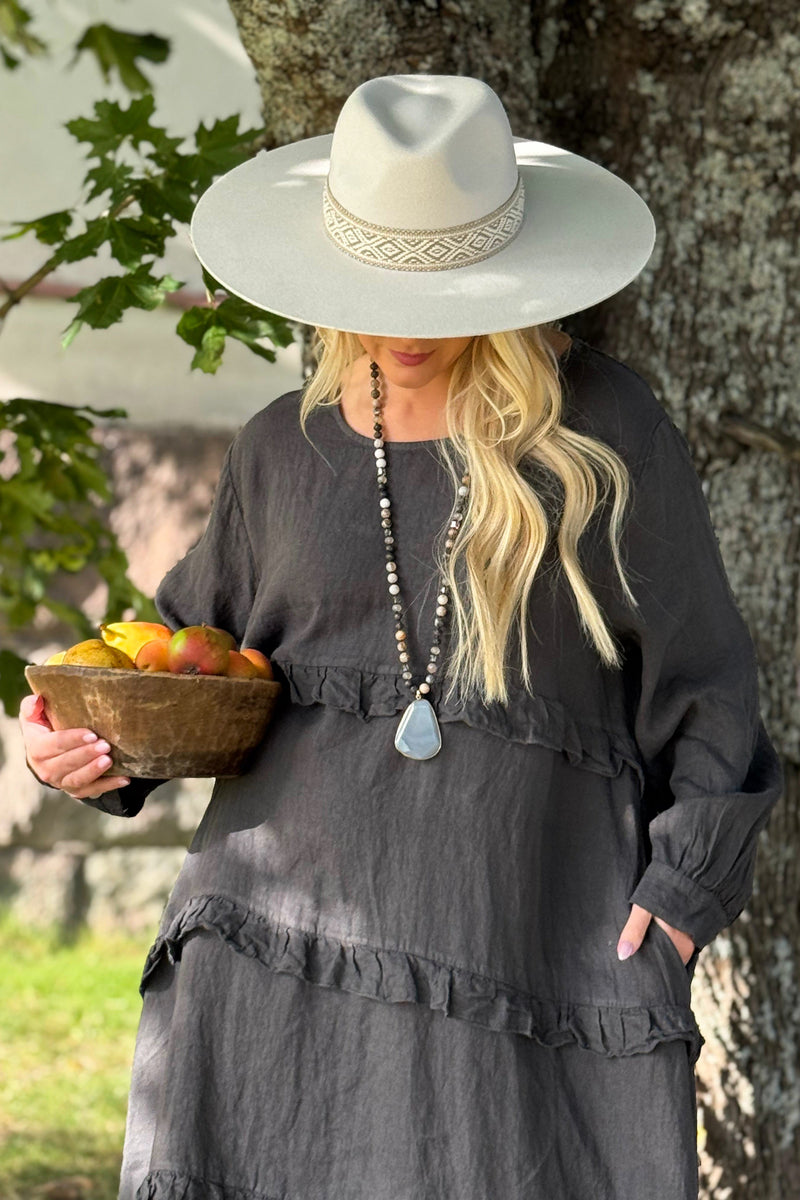 Olivine linen dress, smoke