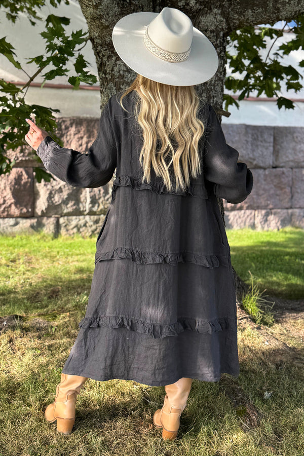 Olivine linen dress, smoke