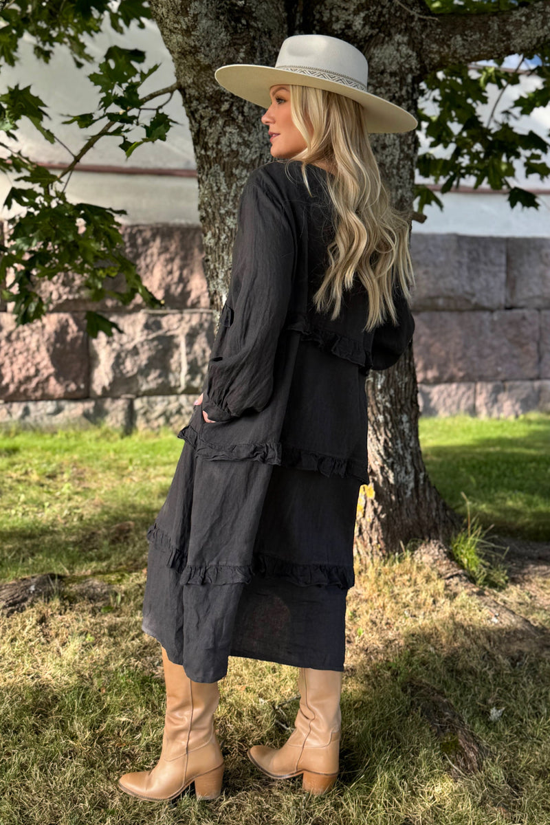 Olivine linen dress, smoke