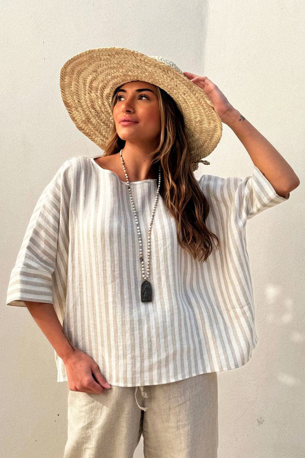 Oversized linen t-shirt, stripes