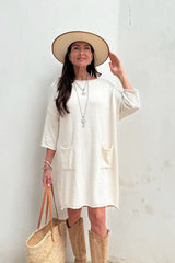 Palmier knit tunic, off white
