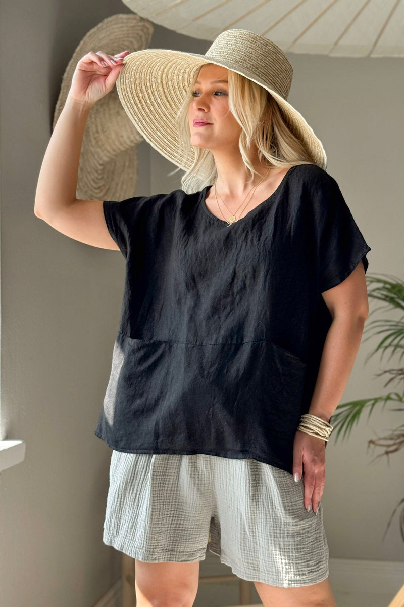 Parson linen top, black