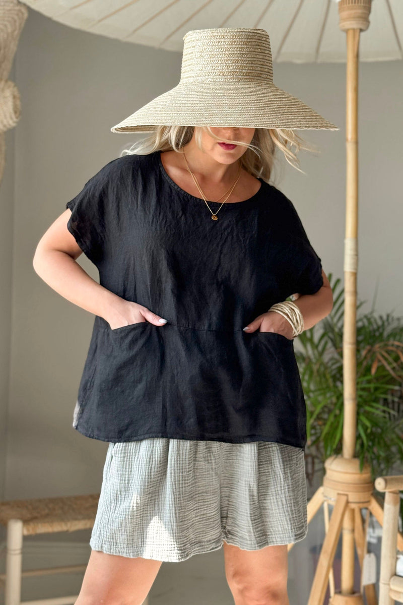 Parson linen top, black