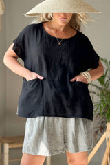 Parson linen top, black