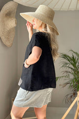 Parson linen top, black