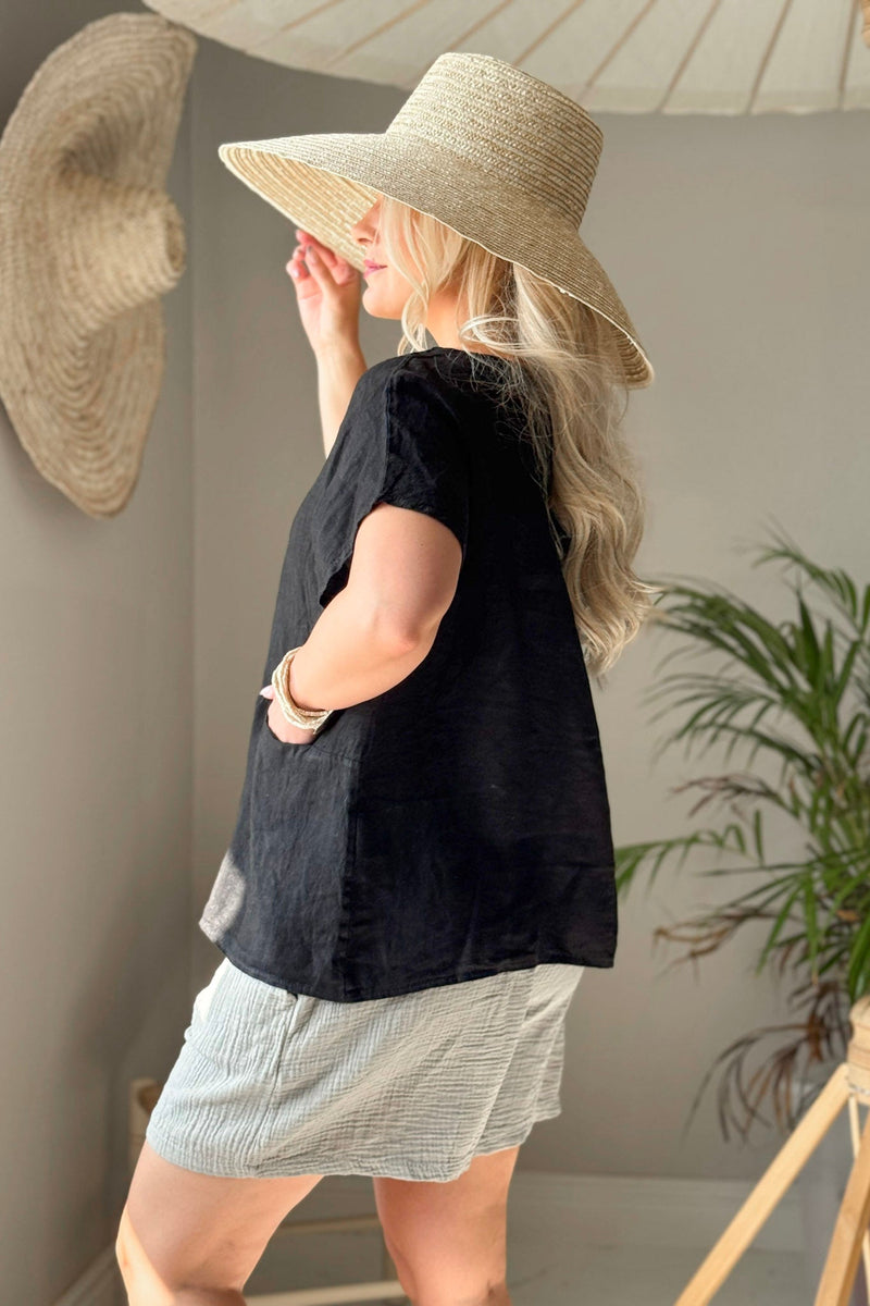 Parson linen top, black