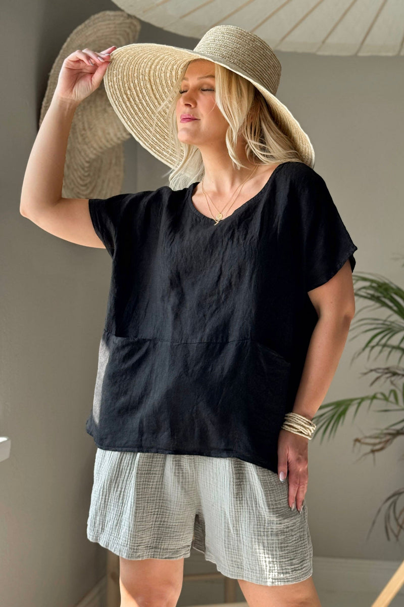 Parson linen top, black