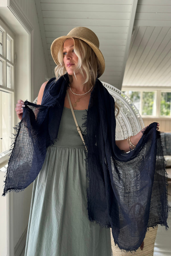 Soft linen scarf, navy