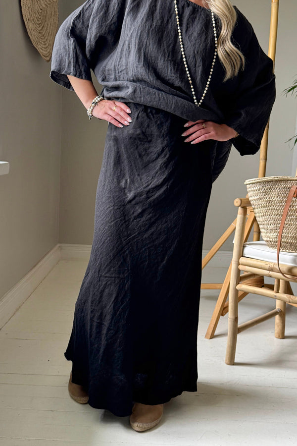 Linen pencil skirt, black