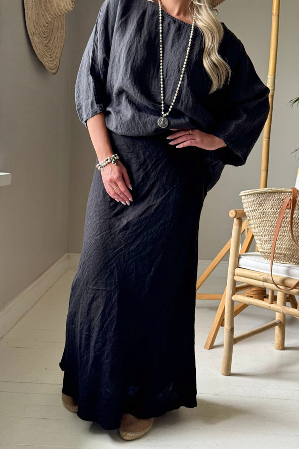 Linen pencil skirt, black