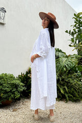 Vacation linen dress, white