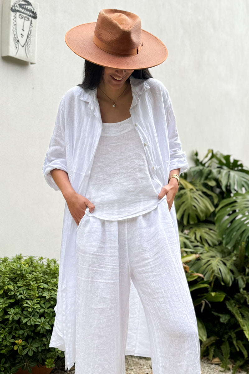 Vacation linen dress, white