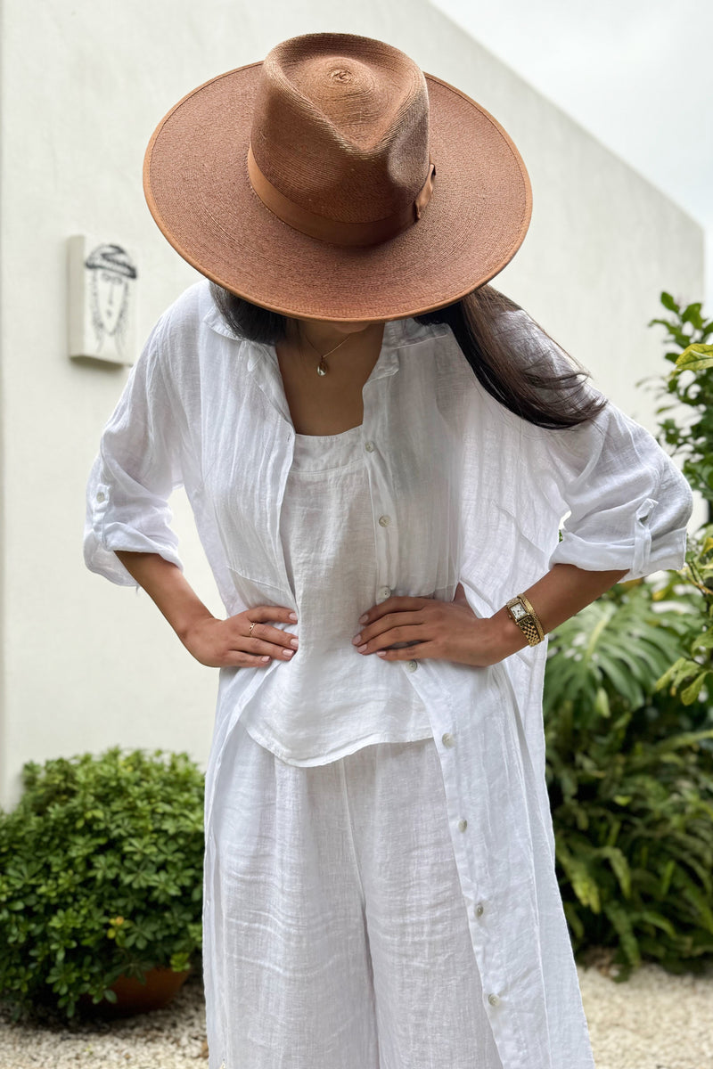 Vacation linen dress, white