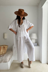 Vacation linen dress, white