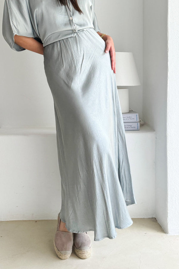 Luxe satin skirt, pearl grey