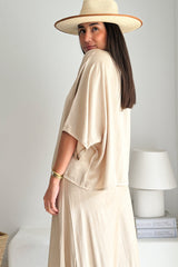 Donna satin blouse, sand